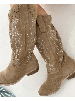 Botas taupe oscuro strass...